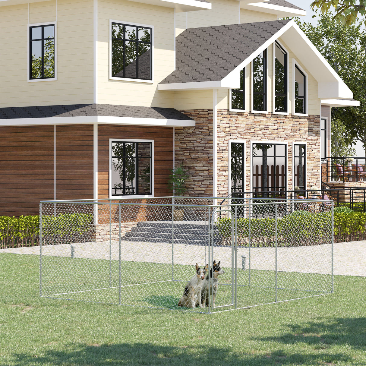 immagine-2-easycomfort-easycomfort-kennel-per-cani-da-esterno-a-maglie-con-porta-con-blocco-in-acciaio-400x400x182cm-argento