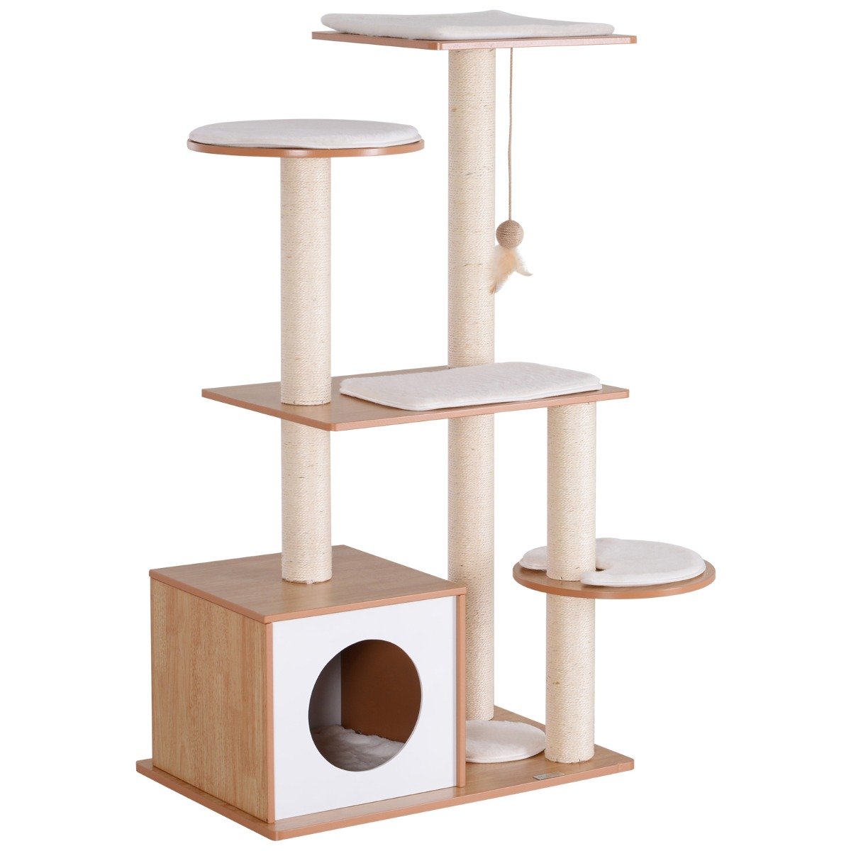 immagine-3-easycomfort-easycomfort-albero-per-gatti-con-cuccia-e-pali-in-corda-sisal-e-legno-giallo-e-bianco-83-x-75-x-120cm-ean-8054144135922