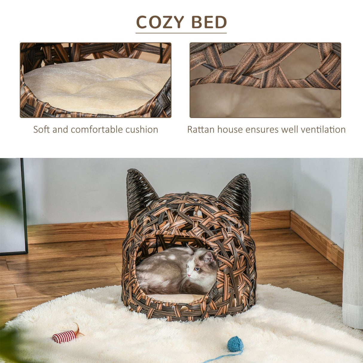 immagine-5-easycomfort-easycomfort-cuccia-per-gatti-cesta-per-gatti-adulti-fino-4-5kg-cesta-in-vimini-sintetico-a-forma-di-gatto-marrone