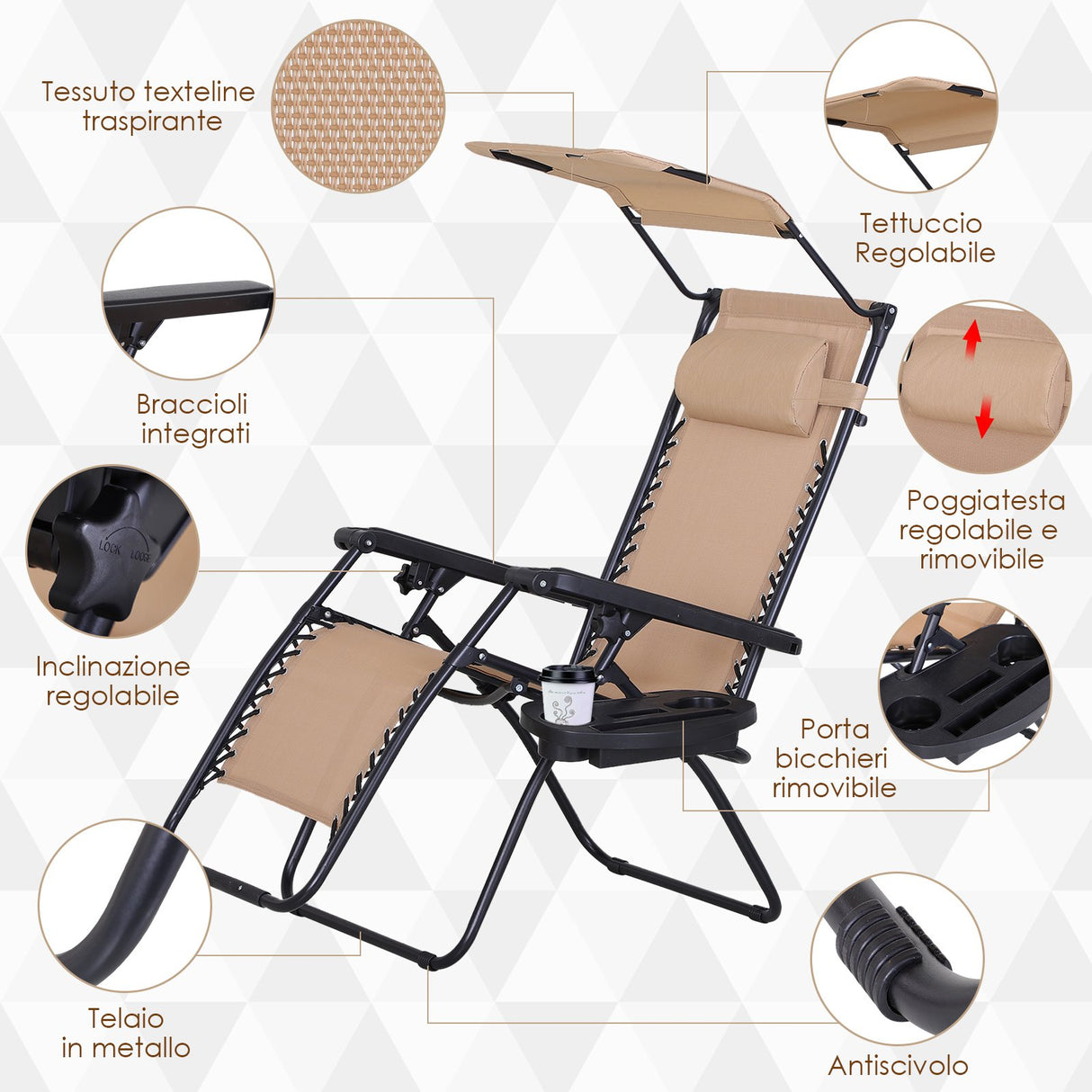 immagine-6-easycomfort-easycomfort-sedia-sdraio-da-giardino-zero-gravity-con-tettuccio-e-portabicchieri-beige-ean-8054144130439