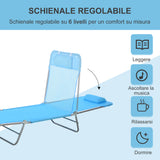 easycomfort lettino prendisole pieghevole con schienale reclinabile e cuscino 182x56x24.5cm