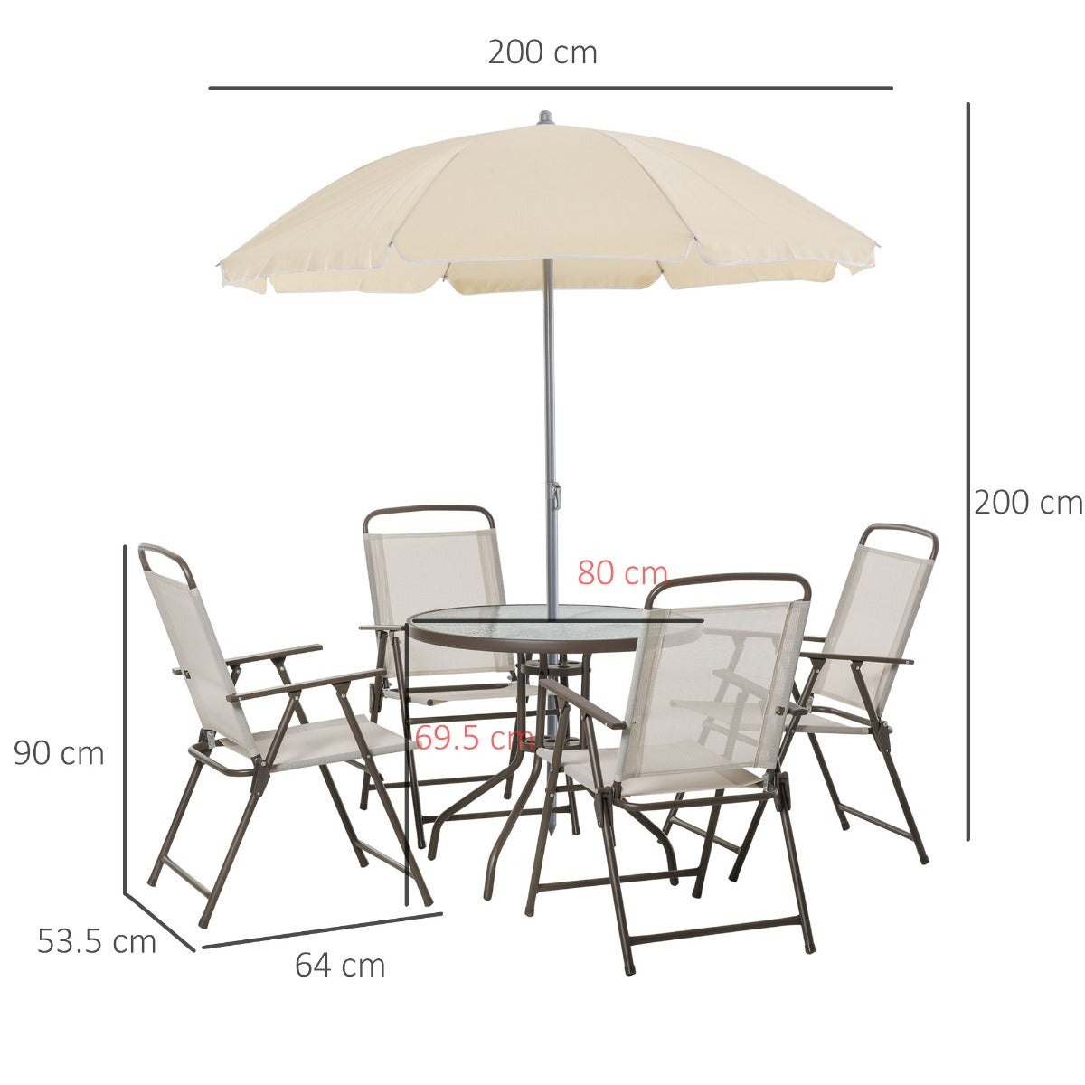 easycomfort easycomfort 6 pz set mobili da giardino in tubi dacciaio tavolo da giardino con sedie e ombrellone crema