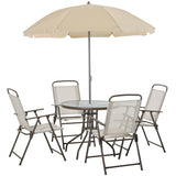 easycomfort easycomfort 6 pz set mobili da giardino in tubi dacciaio tavolo da giardino con sedie e ombrellone crema