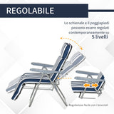 easycomfort easycomfort set 2 sedie a sdraio pieghevoli reclinabili con imbottitura a righe e braccioli bianco e blu