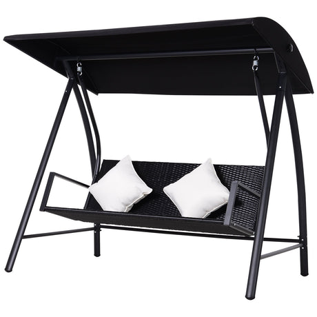 easycomfort easycomfort dondolo 3 posti in rattan e ferro con cuscini e tettuccio parasole nero