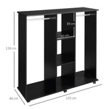 easycomfort easycomfort armadio guardaroba a 5 ripiani con ruote e barre appendiabiti in legno e alluminio nero 120x40x128cm ean 8054111843379