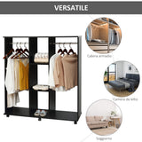 easycomfort easycomfort armadio guardaroba a 5 ripiani con ruote e barre appendiabiti in legno e alluminio nero 120x40x128cm ean 8054111843379