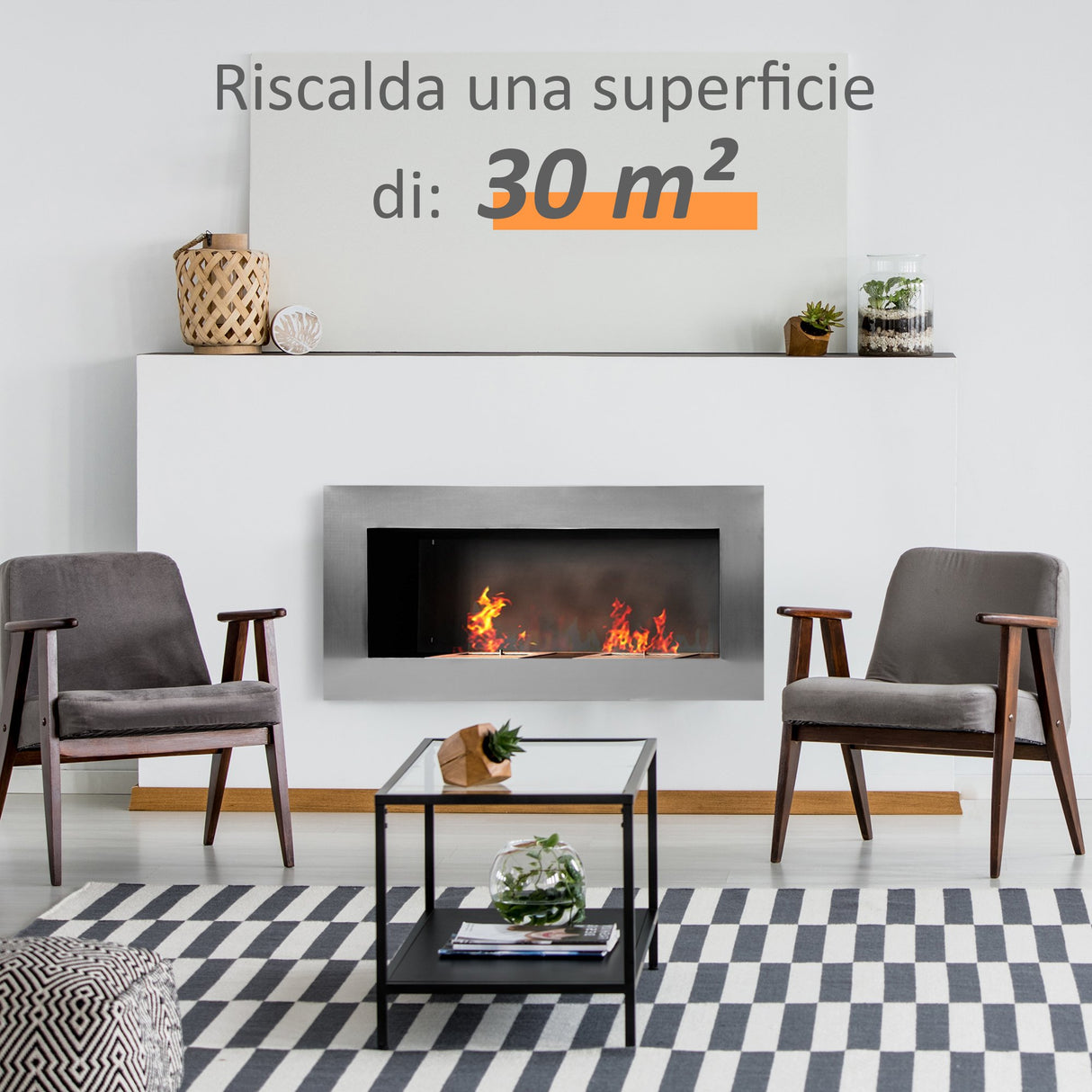 easycomfort easycomfort camino a bioetanolo realizzato in acciaio inox con 2 bruciatori 1.5lt 110x54x14cm