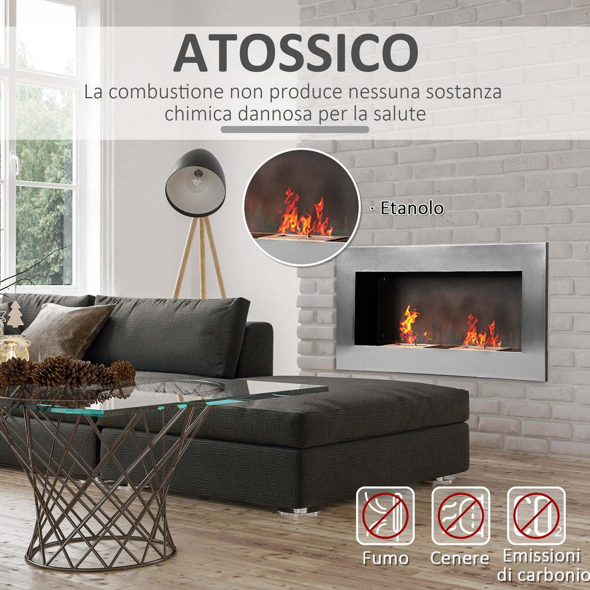 easycomfort easycomfort camino a bioetanolo realizzato in acciaio inox con 2 bruciatori 1.5lt 110x54x14cm