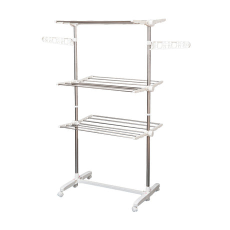 easycomfort easycomfort stendino verticale pieghevole in acciaio e plastica con 6 ruote e 3 ripiani regolabili 142x55x172 cm ean 8054144131443