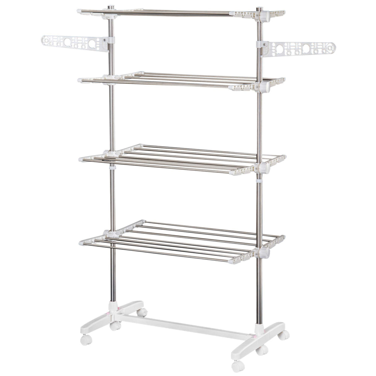 easycomfort easycomfort stendino verticale pieghevole in acciaio e plastica con 6 ruote e 4 ripiani regolabili 142x55x172 cm ean 8054144135915