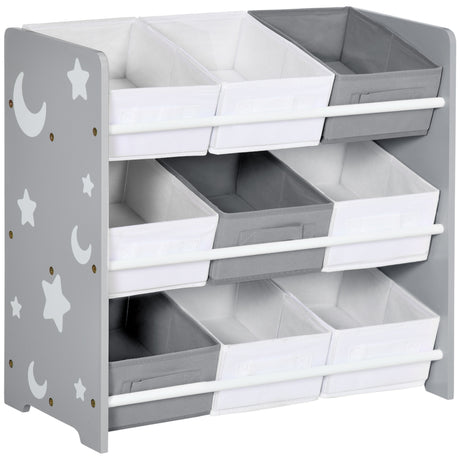 easycomfort easycomfort mobiletto portagiochi con 9 cestini rimovibili in mdf e tessuto 63x30x60cm grigio e bianco