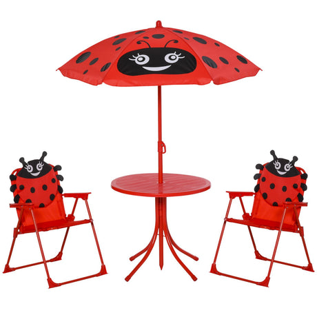 easycomfort easycomfort set tavolo da giardino con 2 sedie pieghevoli e ombrellone per bambini coccinella