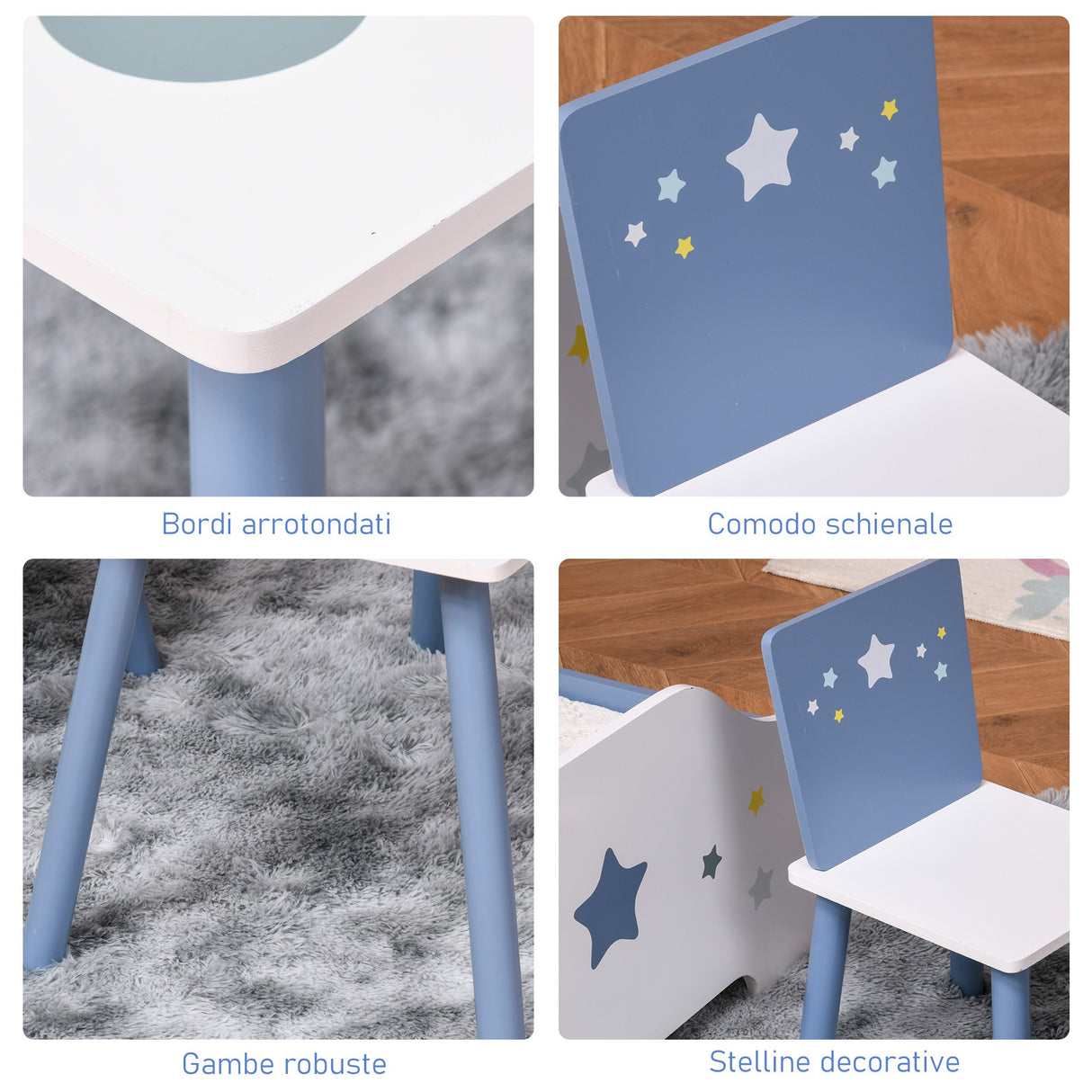 easycomfort easycomfort tavolo e sedie per bambini e bambine 2 4 anni in legno azzurro e bianco set 3 pezzi