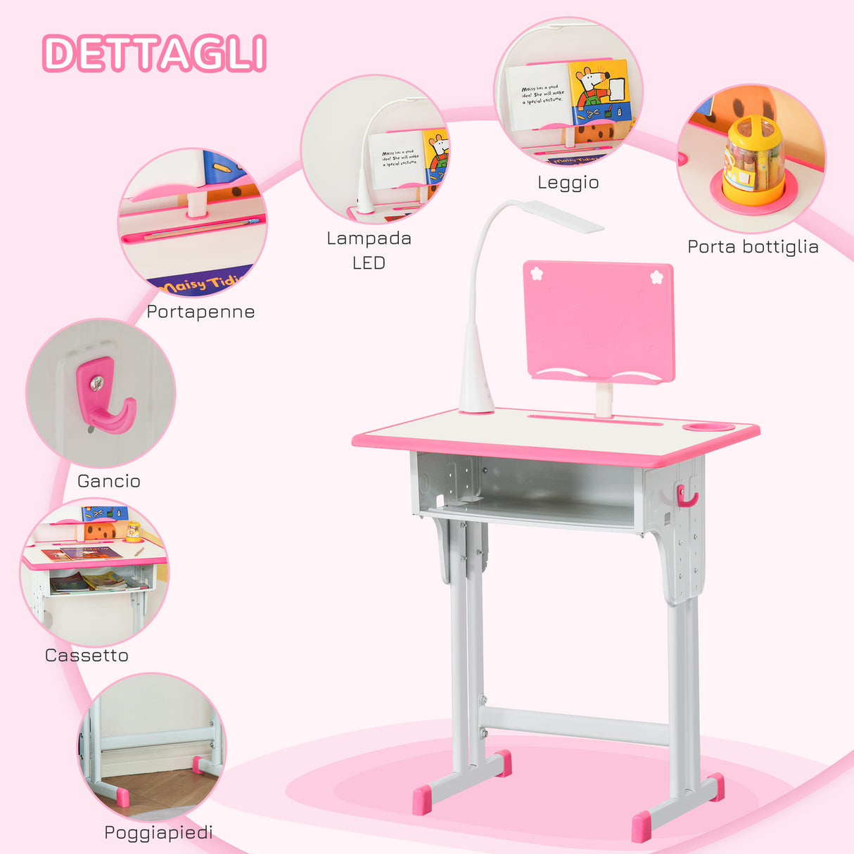 easycomfort easycomfort banco scuola con sedia per bambini 6 12 anni altezza regolabile lampada led leggio e portapenne acciaio e mdf rosa