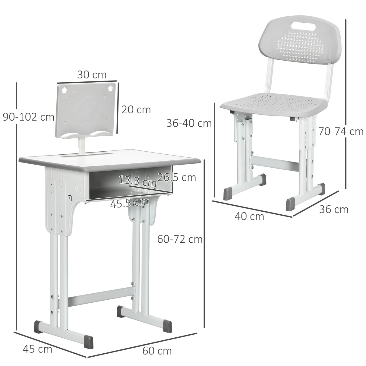 easycomfort easycomfort banco scuola con sedia ad altezza regolabile e luce per bambini 6 12 anni acciaio e mdf grigio