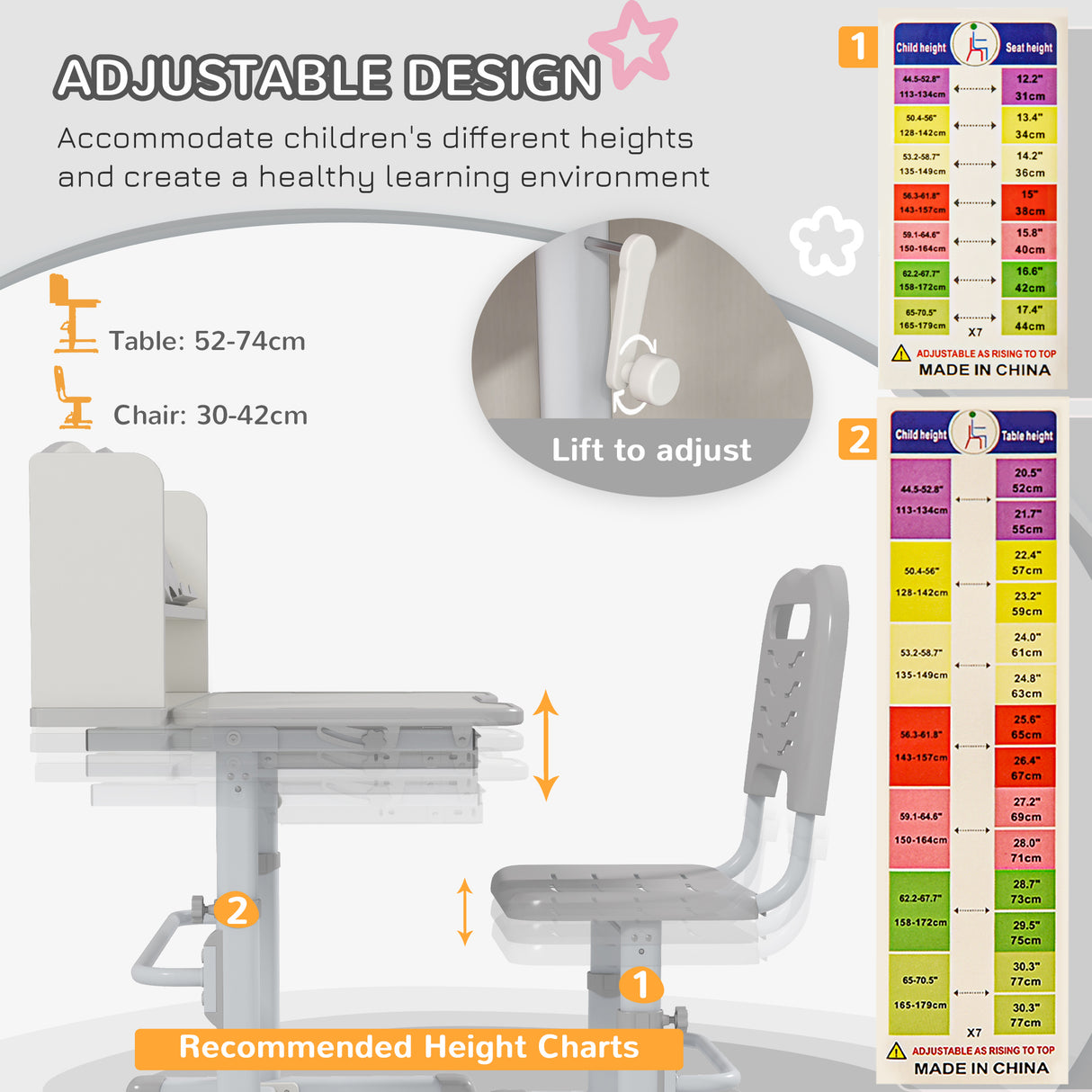 easycomfort easycomfort set scrivania per bambini con sedia regolabile in altezza e piano inclinabile eta 6 12 anni grigio