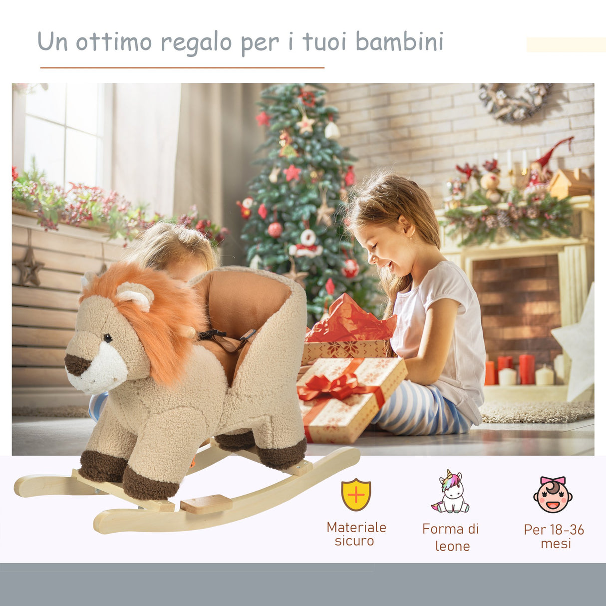 easycomfort easycomfort dondolo giocattolo a forma di leone per bambini 18 36 mesi ruggisce 3 batterie incluse in legno e peluche