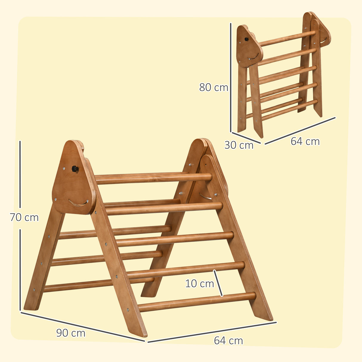easycomfort easycomfort triangolo da arrampicata pieghevole per bambini 3 anni in legno di faggio 90x64x70 cm marrone chiaro
