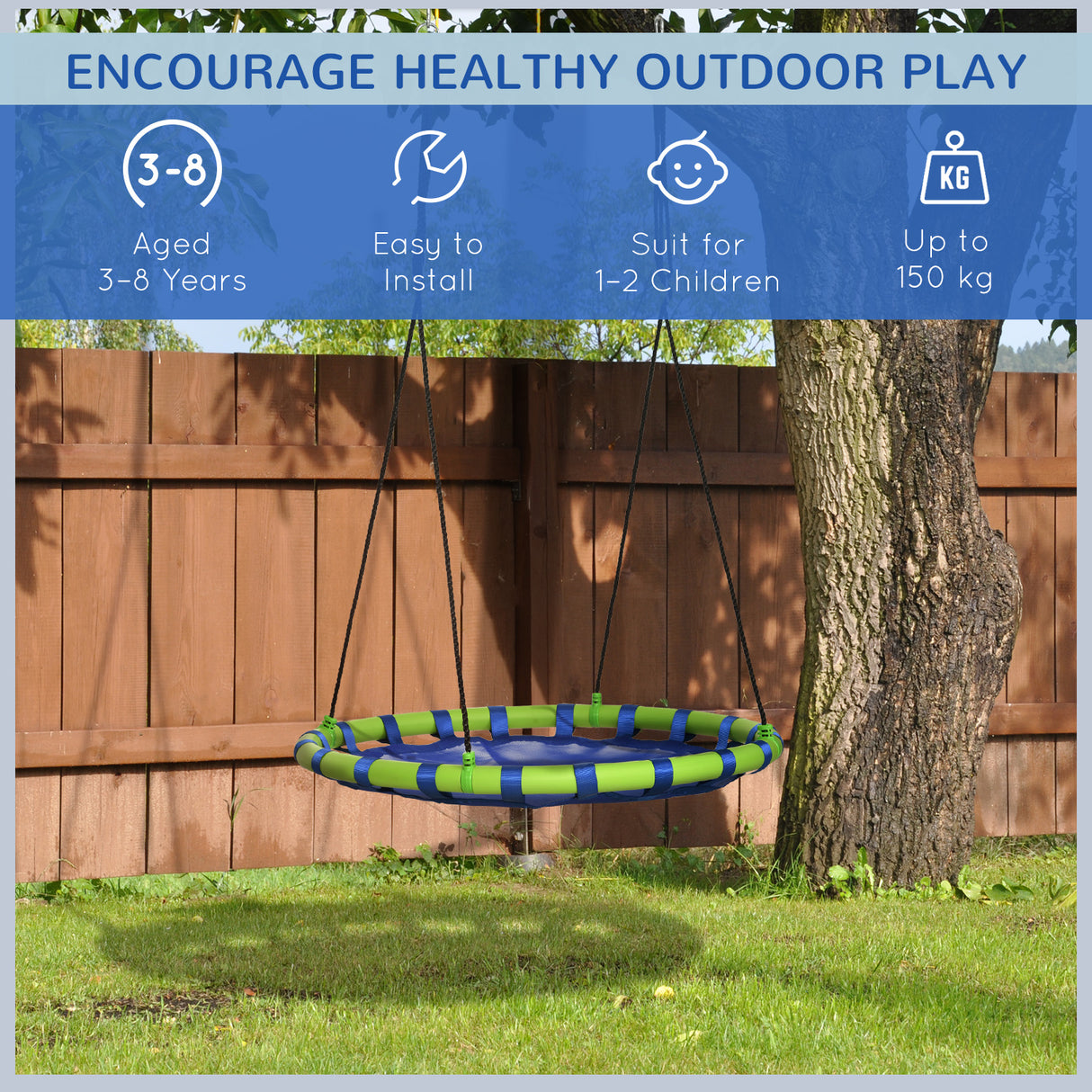 easycomfort easycomfort altalena per bambini da 3 8 anni da giardino 100cm e corde regolabili blu