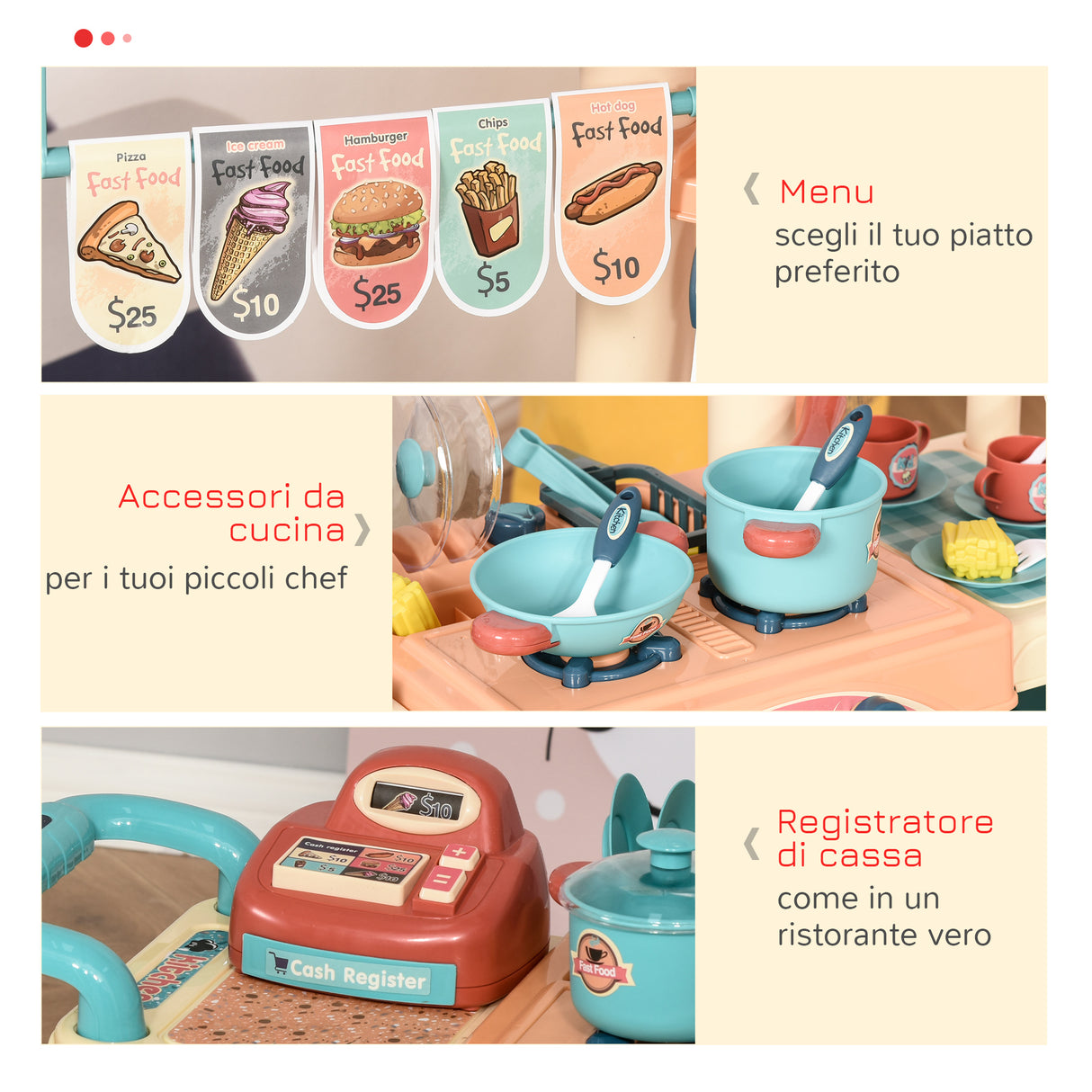 easycomfort easycomfort cucina giocattolo per bambini 3 6 anni caffetteria ristorante con 50 accessori inclusi 79 5 x 33 x 90 5cm