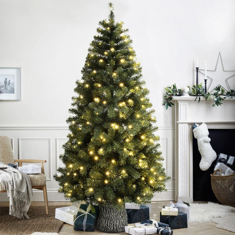 le stelle albero di natale artificiale verde h 210cm x l 102cm pino super folto con 280 luci led incorporate e base effetto legno
