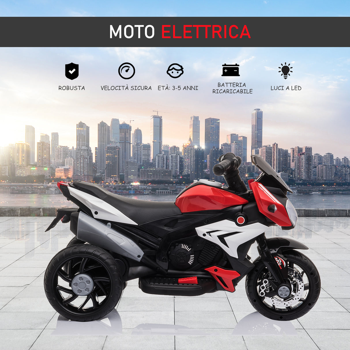 easycomfort easycomfort moto elettrica per bambini 3 5 anni max 25kg con luci musica batteria 6v e velocita 3kmh 86cmx42cmx52cm rossa