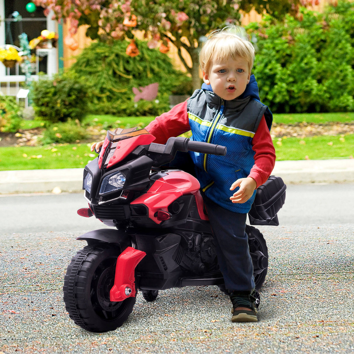 easycomfort easycomfort moto elettrica per bambini con fari e clacson batteria 6v velocita 3kmh eta 18 48 mesi 88 5x42 5x49cm rosso