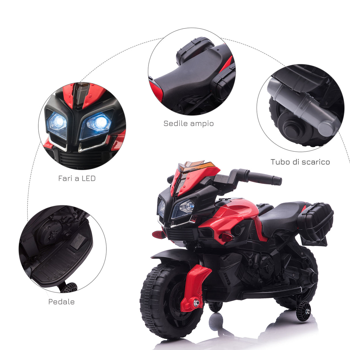 easycomfort easycomfort moto elettrica per bambini con fari e clacson batteria 6v velocita 3kmh eta 18 48 mesi 88 5x42 5x49cm rosso