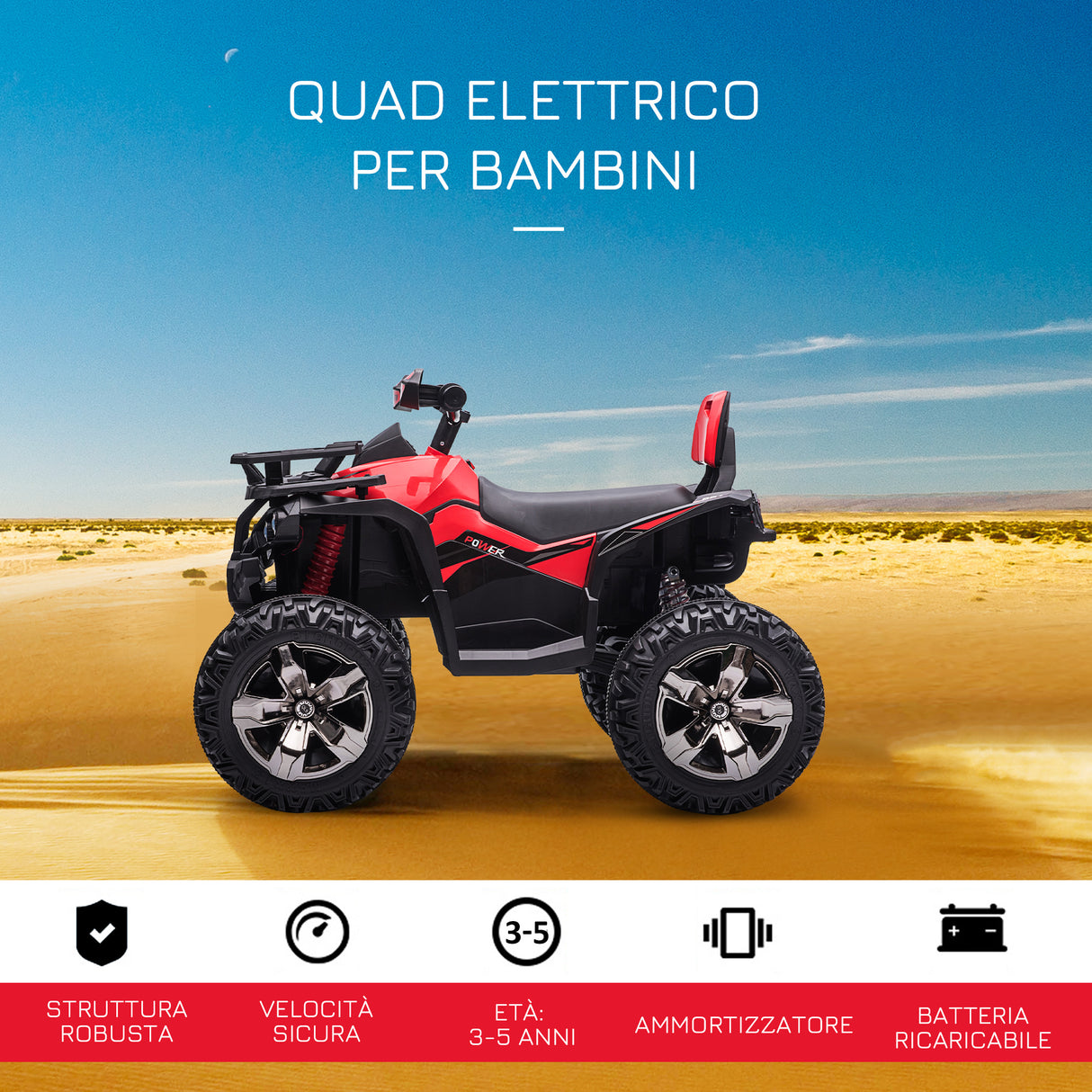 easycomfort easycomfort quad per bambini elettrico 12v con fari e batteria ricaricabile eta 3 5 anni 100x65x73cm rosso