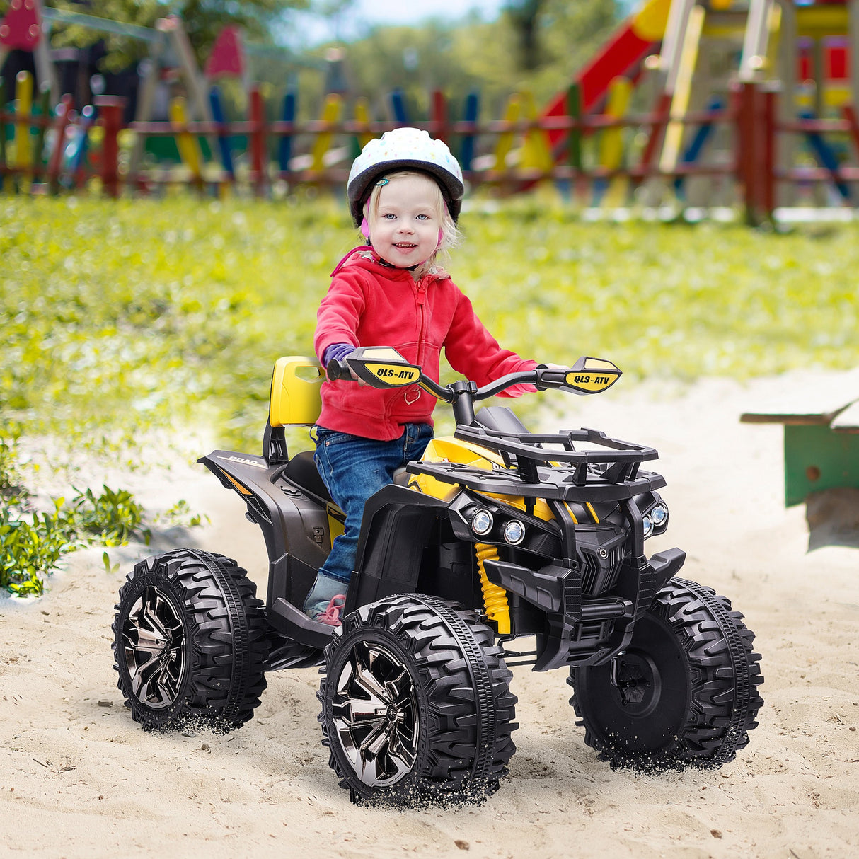 easycomfort easycomfort quad per bambini elettrico 12v con fari e batteria ricaricabile eta 3 5 anni 100x65x73cm giallo