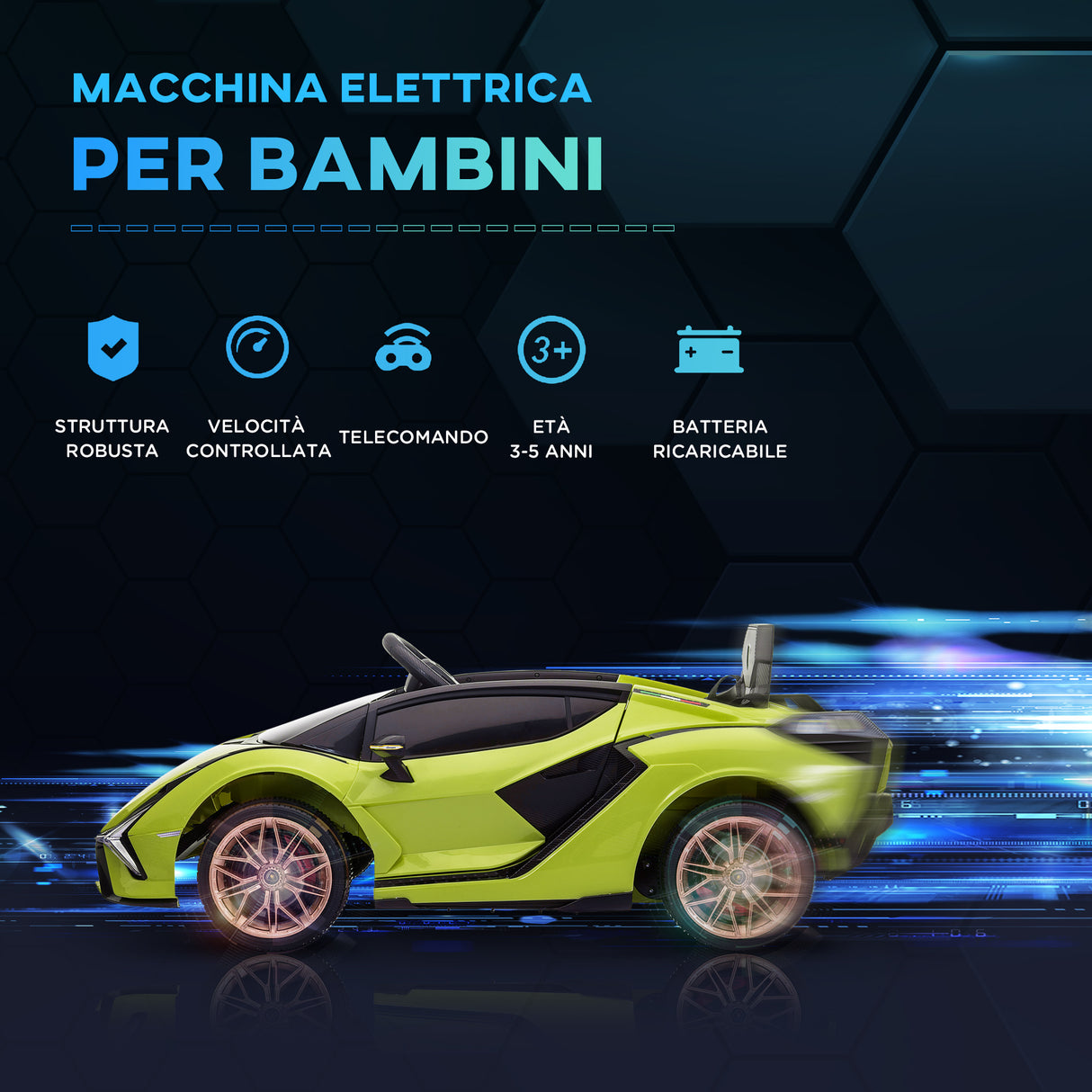 easycomfort easycomfort macchina elettrica per bambini 12v con fari e musica telecomando e velocita 3 5kmh eta 3 5 anni 108x62x40cm verde