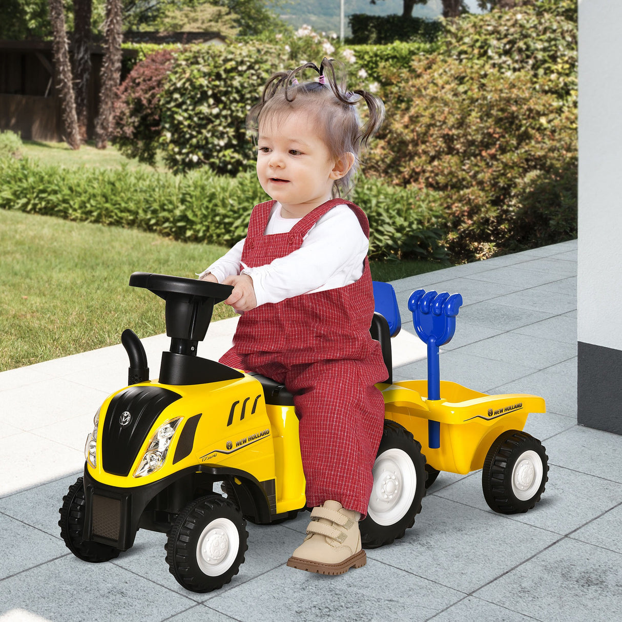 easycomfort easycomfort trattore giocattolo per bambini cavalcabile con rimorchio rastrello e pala gioco educativo per bimbi 12 36 mesi 91x29x44cm giallo