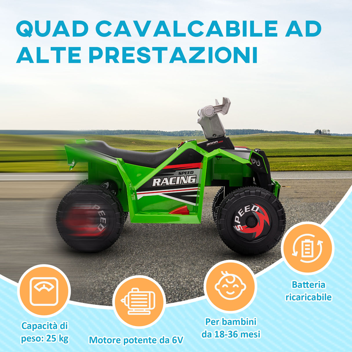 easycomfort easycomfort quad per bambini 18 36 mesi in pp e metallo velocita max 2 5 kmh 70x41 5x48 5 cm verde grigio e nero