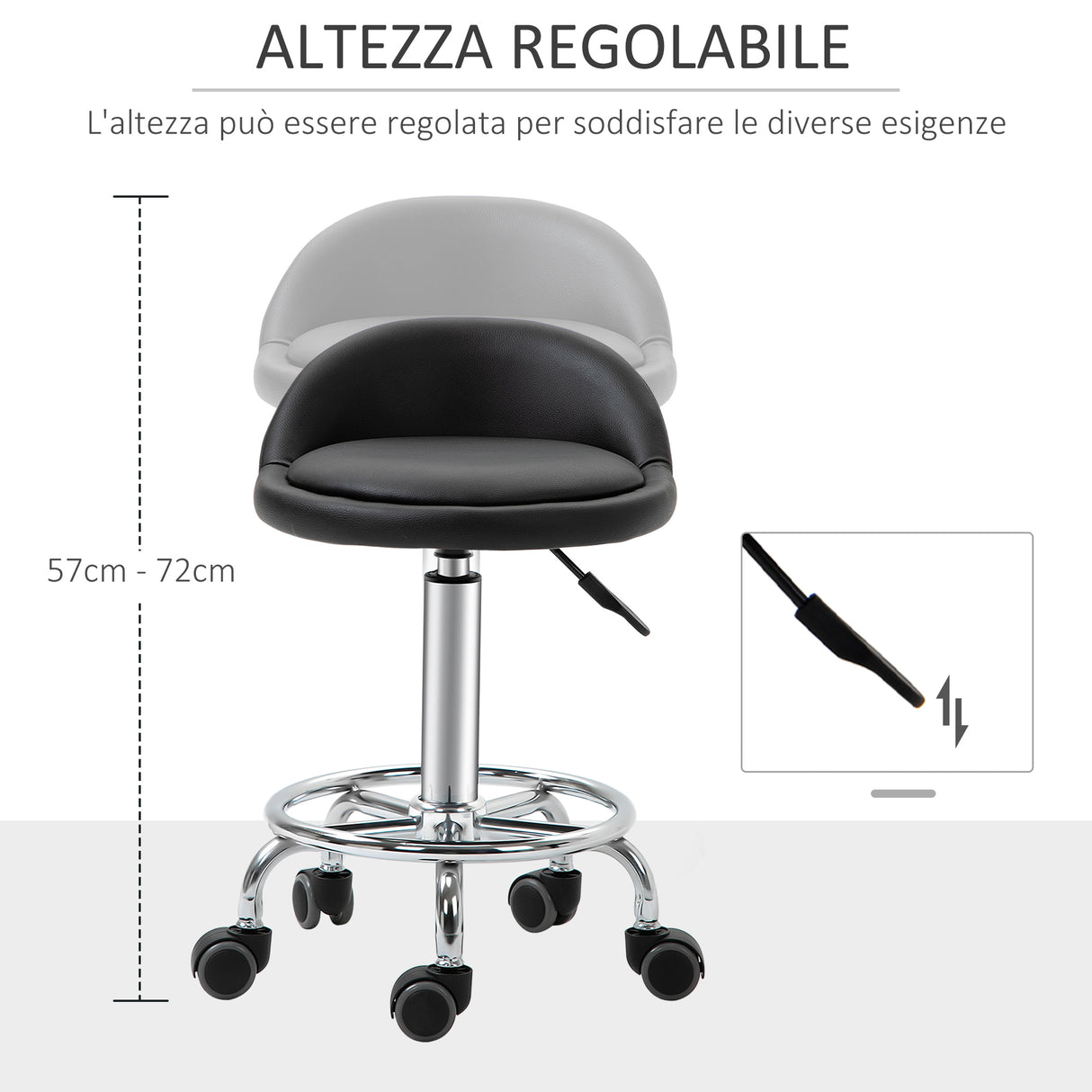 easycomfort easycomfort set 2 sgabelli girevoli con ruote altezza regolabile e rivestimento similpelle pu 38x38x57 72cm