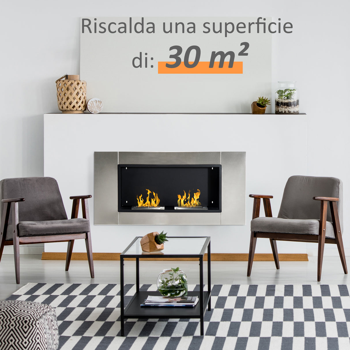 easycomfort easycomfort camino bioetanolo da parete con 2 bruciatori 110x54x14 5cm