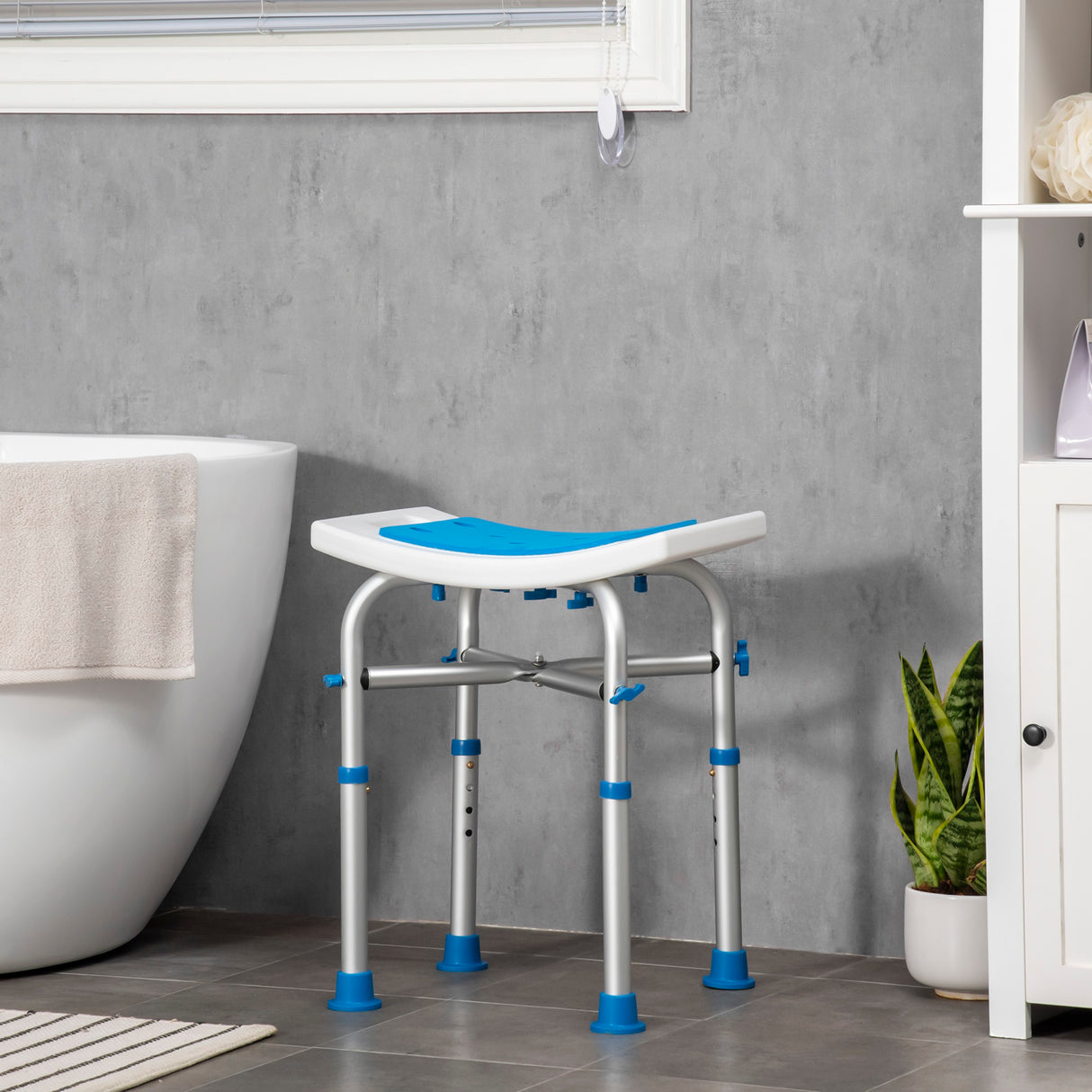 easycomfort easycomfort sgabello per doccia in alluminio con altezza regolabile e piedini antiscivolo a ventosa blu