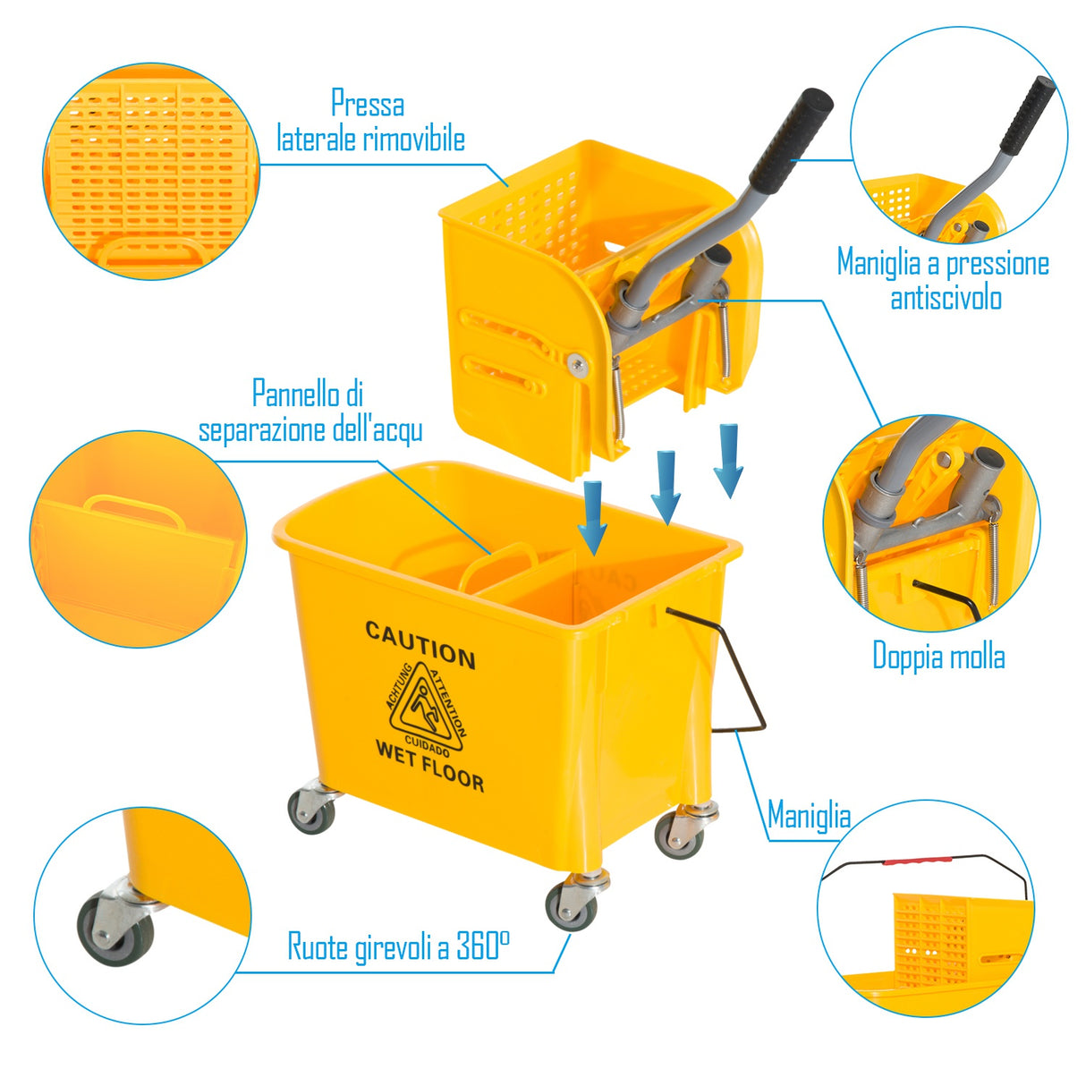 easycomfort easycomfort carrello secchio con separatore acqua e strizzatore rimovibile in pp giallo 63 x 27 x 67cm ean 8054111843638