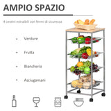 easycomfort easycomfort carrello cucina salvaspazio ruote 4 cesti acciaio legno 36 5 36 5 89cm ean 8054111841207