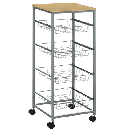 easycomfort easycomfort carrello cucina salvaspazio ruote 4 cesti acciaio legno 36 5 36 5 89cm ean 8054111841207