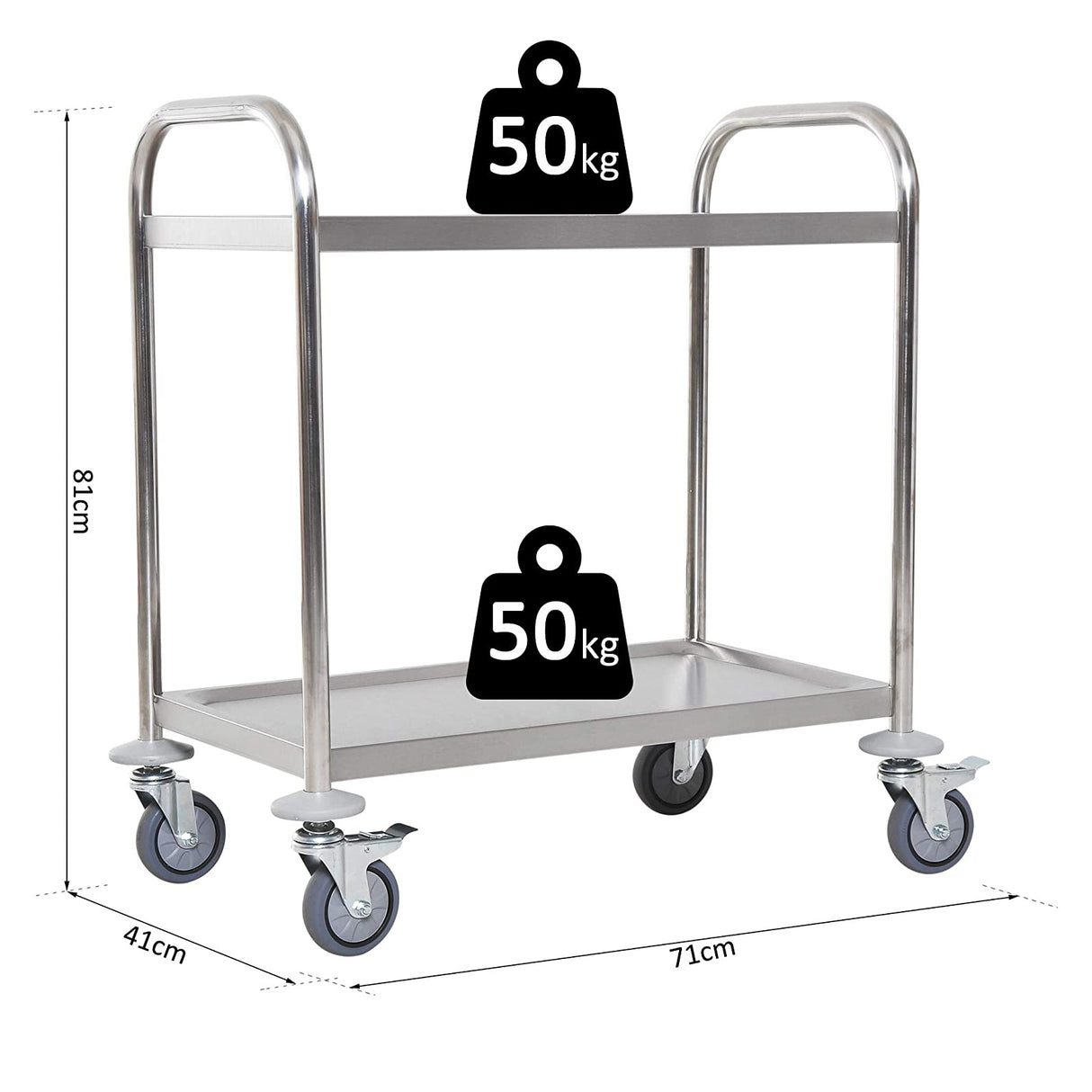 easycomfort easycomfort carrello da cucina 2 ripiani con ruote in acciaio inox 71x41x81cm argento ean 8054144139425