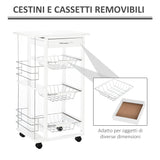 easycomfort easycomfort carrello isola da cucina salvaspazio in legno di pino carrello portavivande con 4 ruote cassetto 3 cesti estraibili portafrutta bianco ean 8054111845854