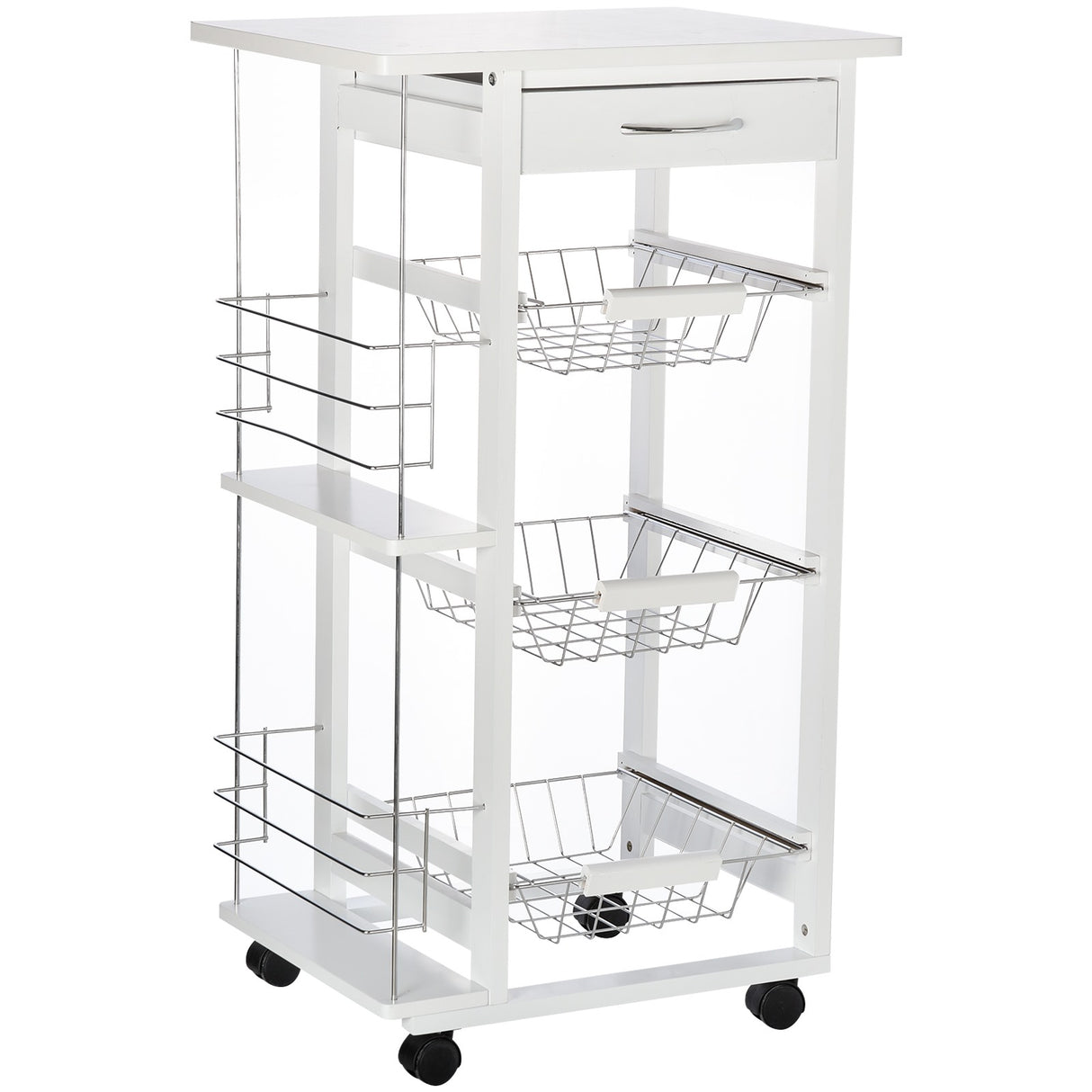 easycomfort easycomfort carrello isola da cucina salvaspazio in legno di pino carrello portavivande con 4 ruote cassetto 3 cesti estraibili portafrutta bianco ean 8054111845854