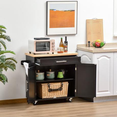 easycomfort easycomfort carrello da cucina con cassetti portaspezie e armadietto carrelloda portata con 4 ruote e piano di lavoro in legno 109x40x89cm nero