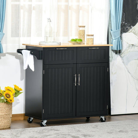easycomfort easycomfort carrello da cucina multiuso in legno con 2 cassetti armadietto e 4 ruote 104x46x91cm nero