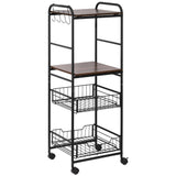 easycomfort easycomfort carrello da cucina con 2 cesti estraibili in metallo 2 ripiani in legno truciolato e ganci laterali 40x38x111cm