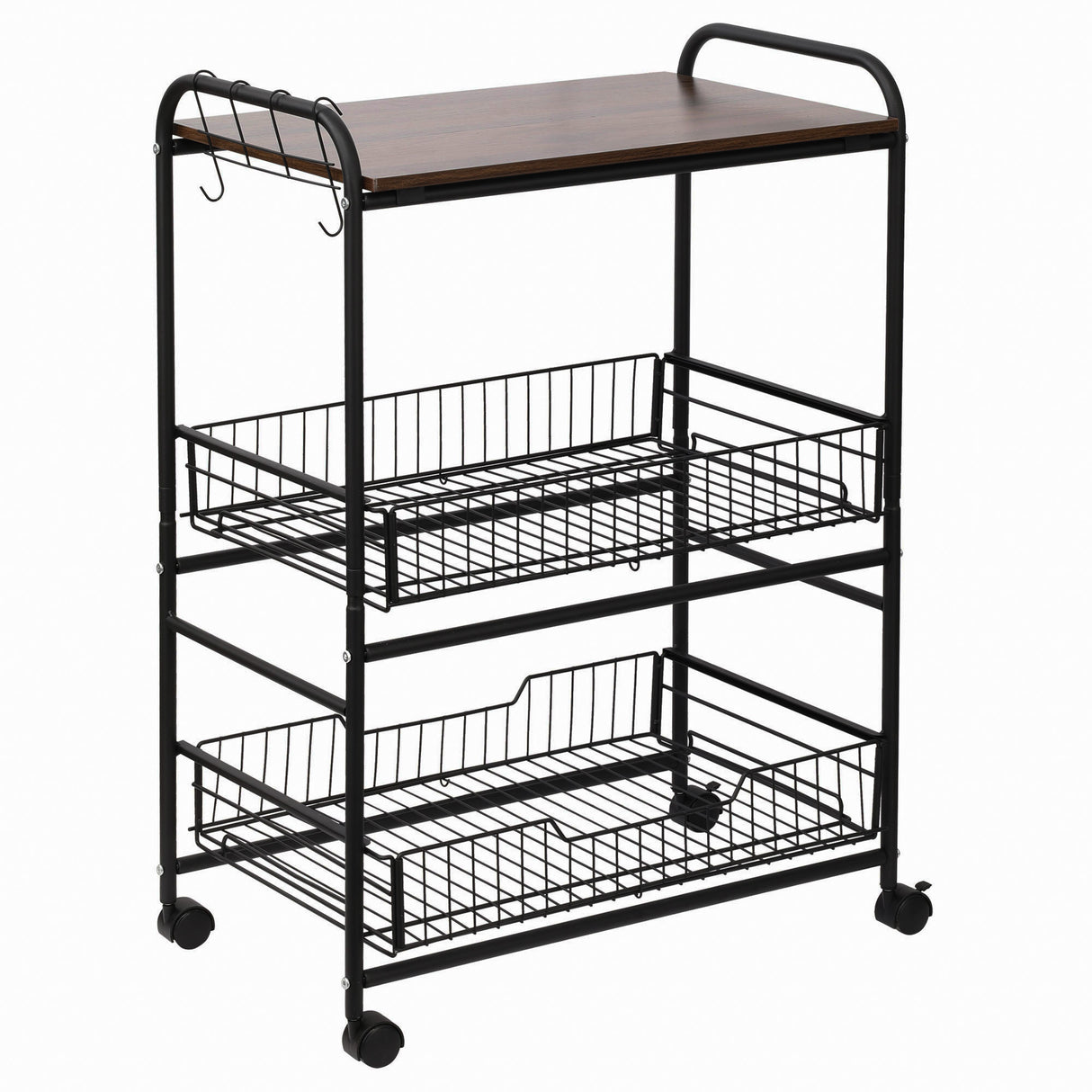 easycomfort easycomfort carrello da cucina portavivande stile industriale con 4 ruote 2 cestini e 4 ganci 60x38x85 5cm marronenero