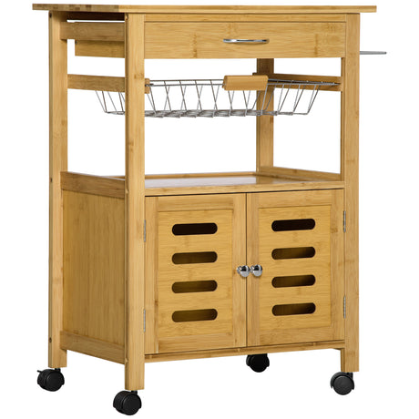 easycomfort easycomfort carrello da cucina con cassetto armadietto e cestino estraibile in legno con ruote girevoli 66x36x79cm
