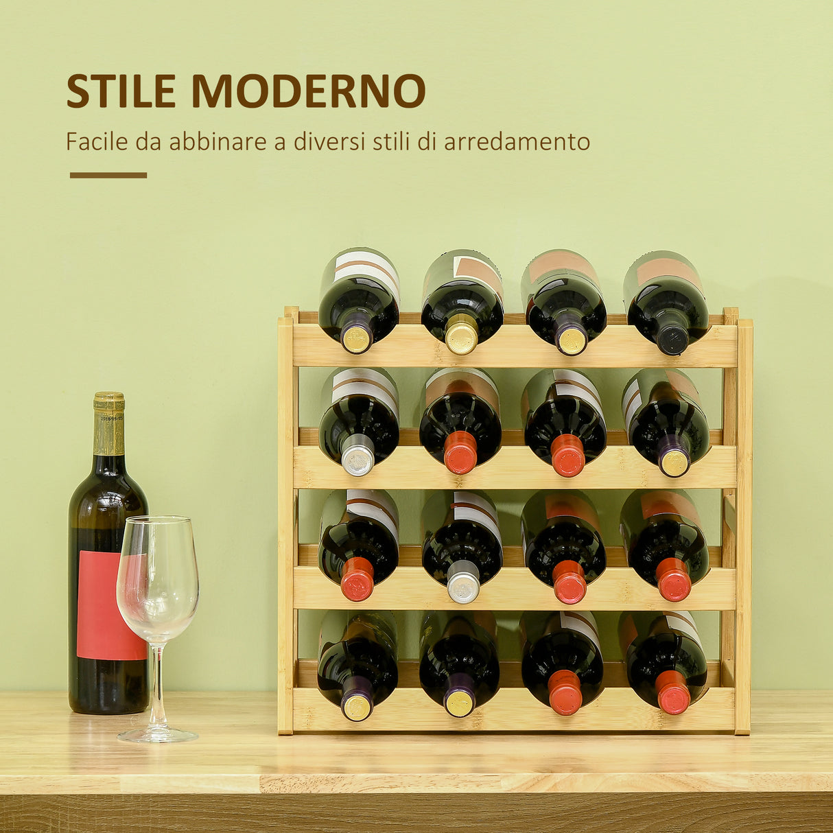 easycomfort easycomfort scaffale portabottiglie vino a 4 livelli per 16 bottiglie in legno di bambu 43x23 5x38cm