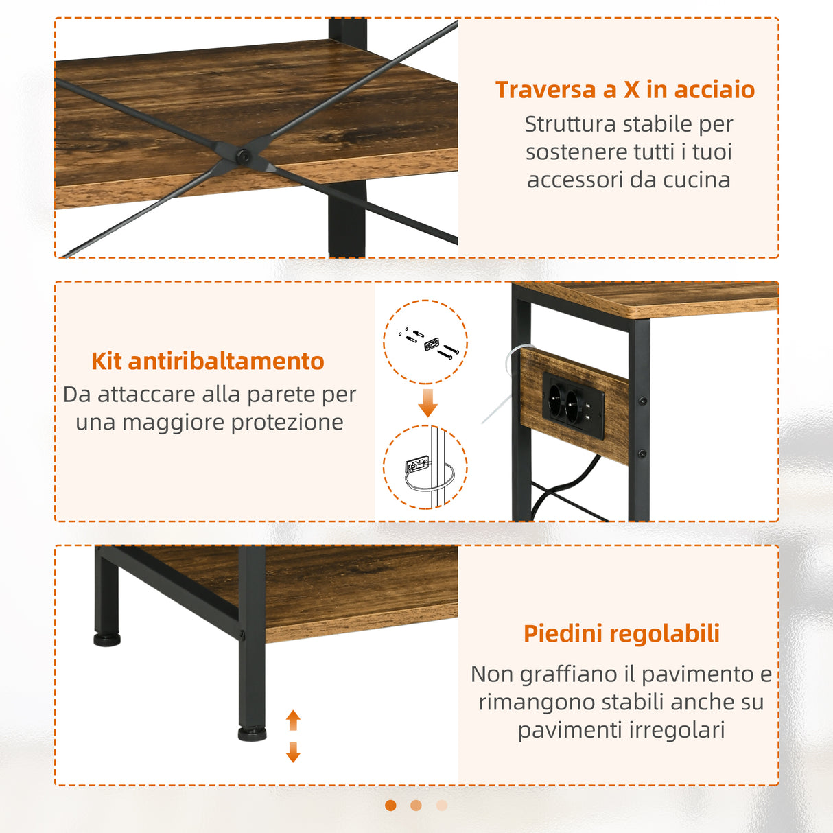 easycomfort easycomfort mobile da cucina a 3 ripiani in truciolato con presa di corrente porta usb e cestino 90x40x83cm